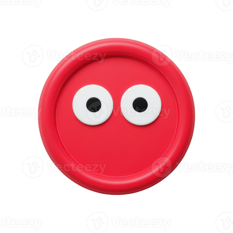 Red circular toy face with two wide eyes png