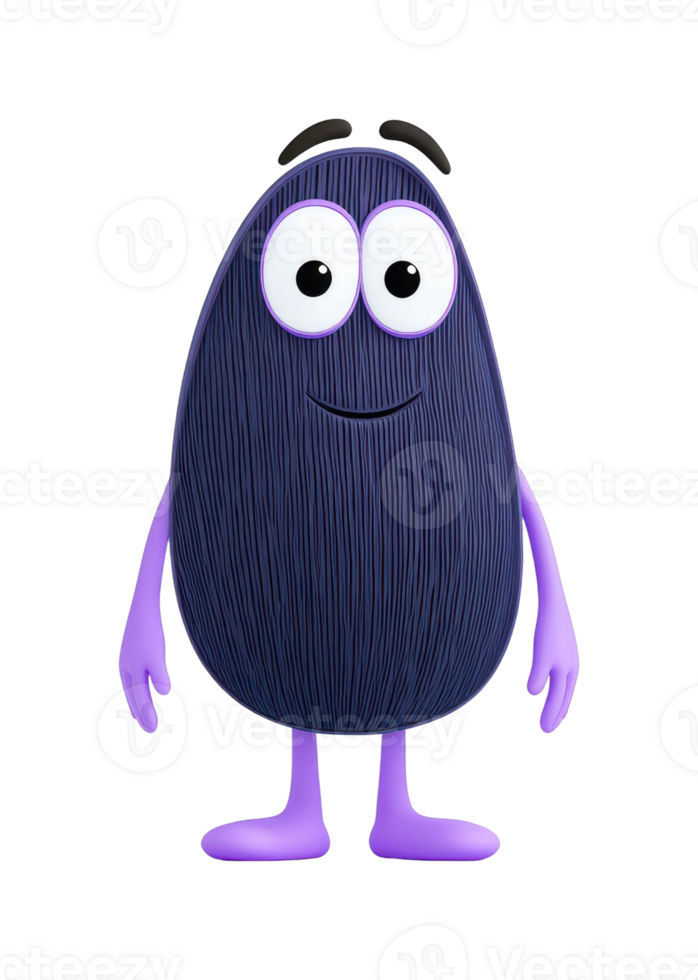 Cheerful animated purple creature with wide eyes and friendly expression png