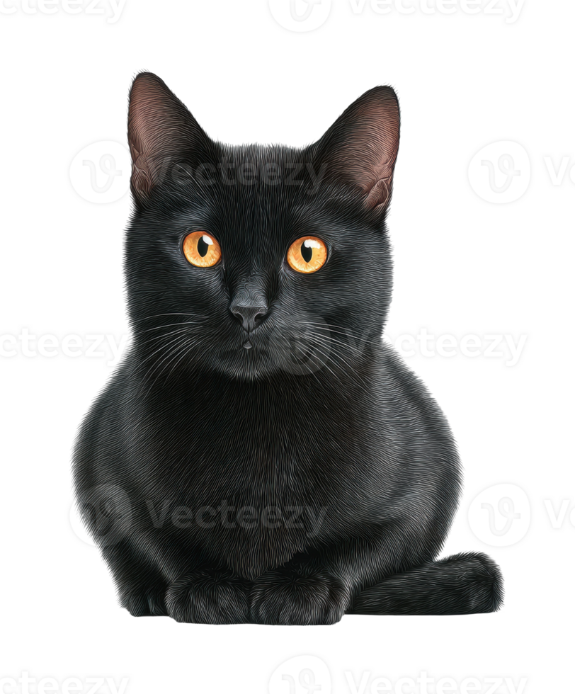 Portrait of black cat with bright orange eyes png