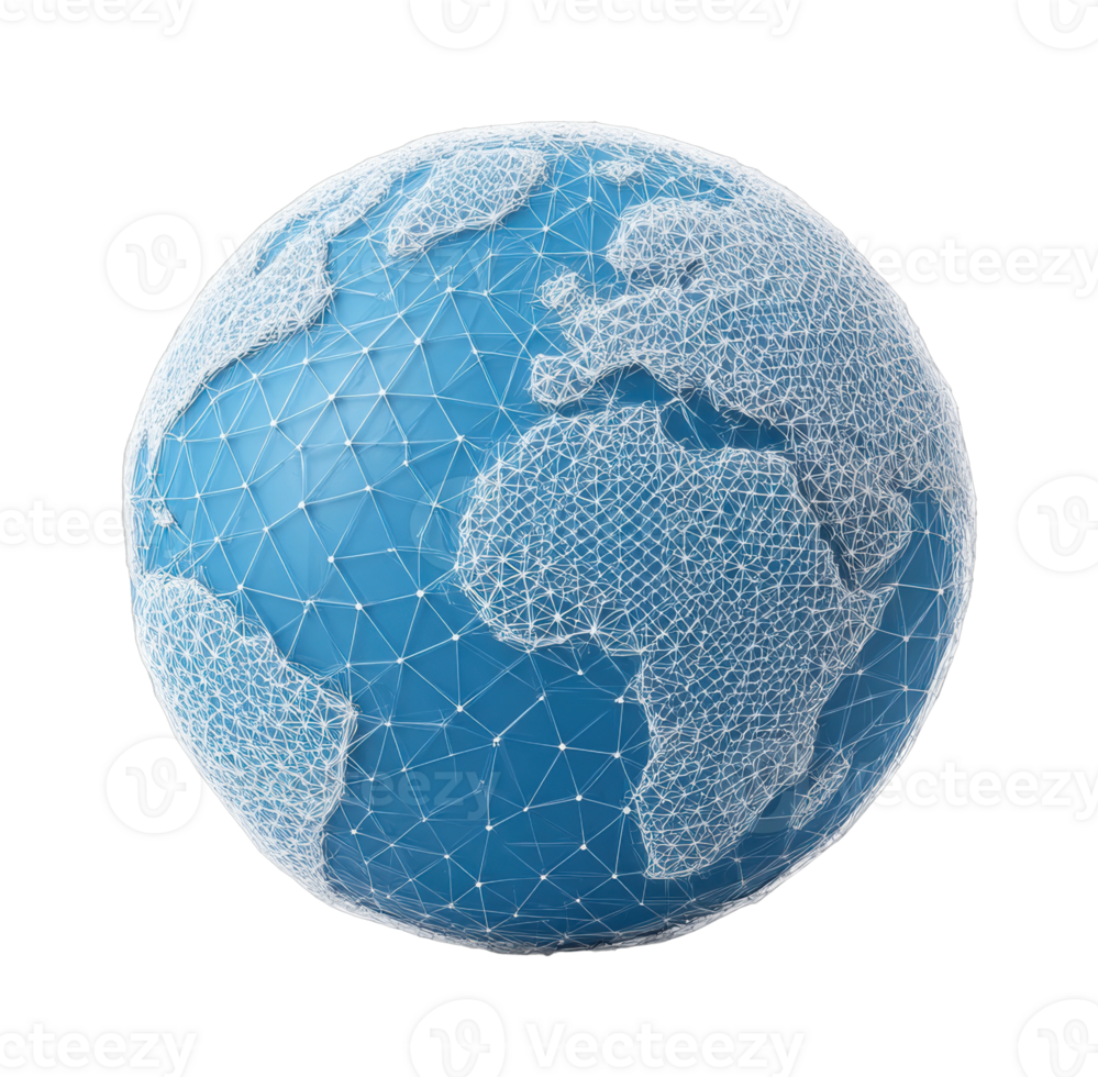 Low poly 3d mesh earth globe with geometric wireframe design png