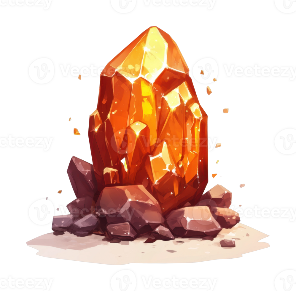 Glowing orange crystal surrounded by rocks and debris png