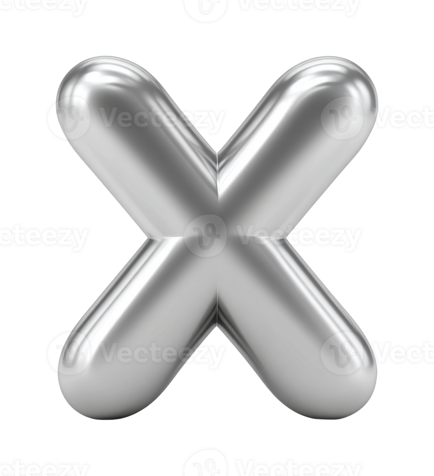 Metallic 3d letter x isolated on plain surface png