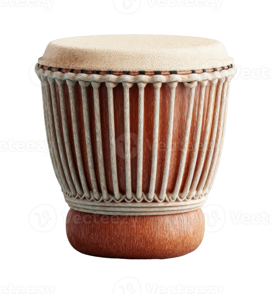 Traditional african djembe drum with textured skin and rope tuning png