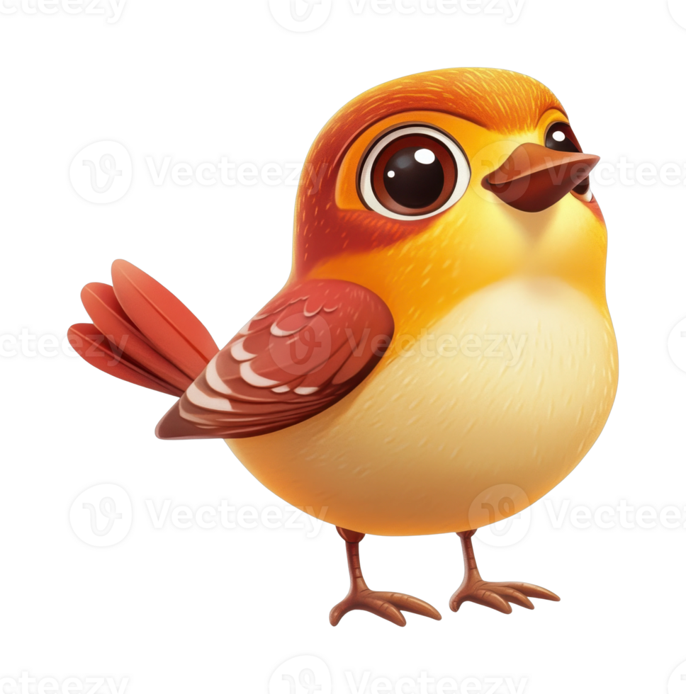 Cute cartoon bird with bright plumage and big eyes png