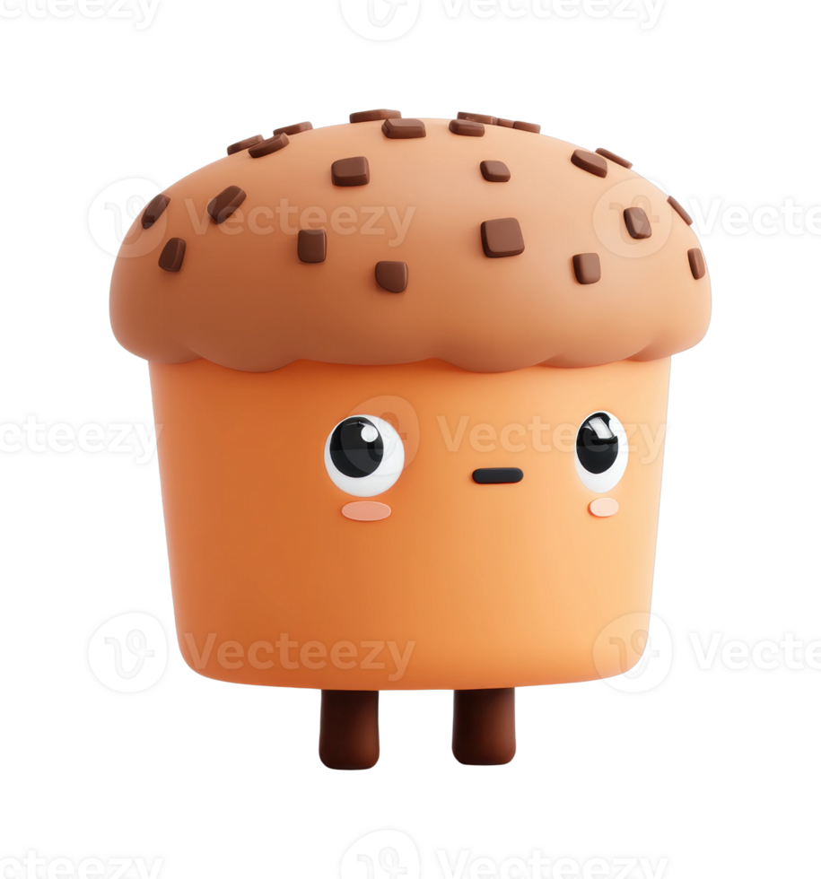 Cute cartoon cupcake character with chocolate chips and adorable face png