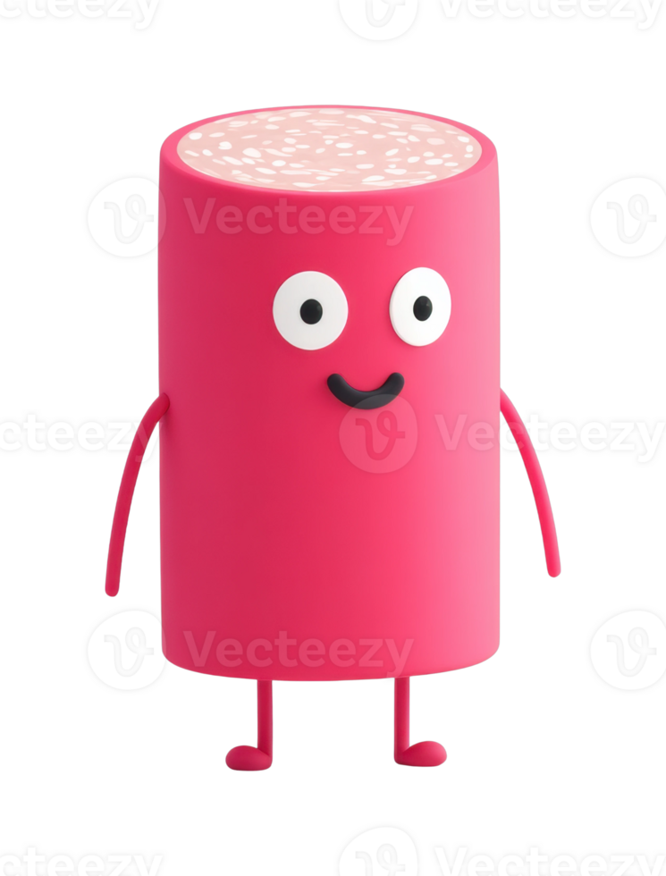 Cute animated pink character with smile and large eyes png