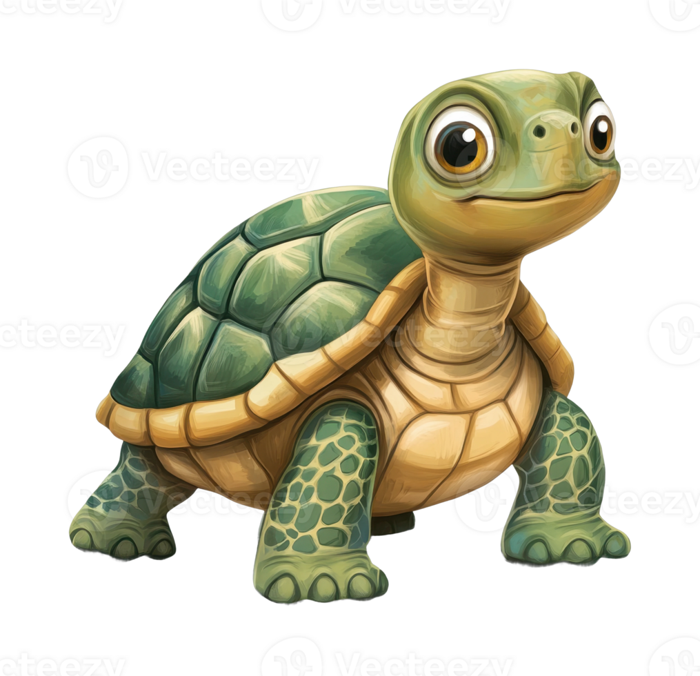Adorable cartoon baby turtle with big eyes and expressive face png