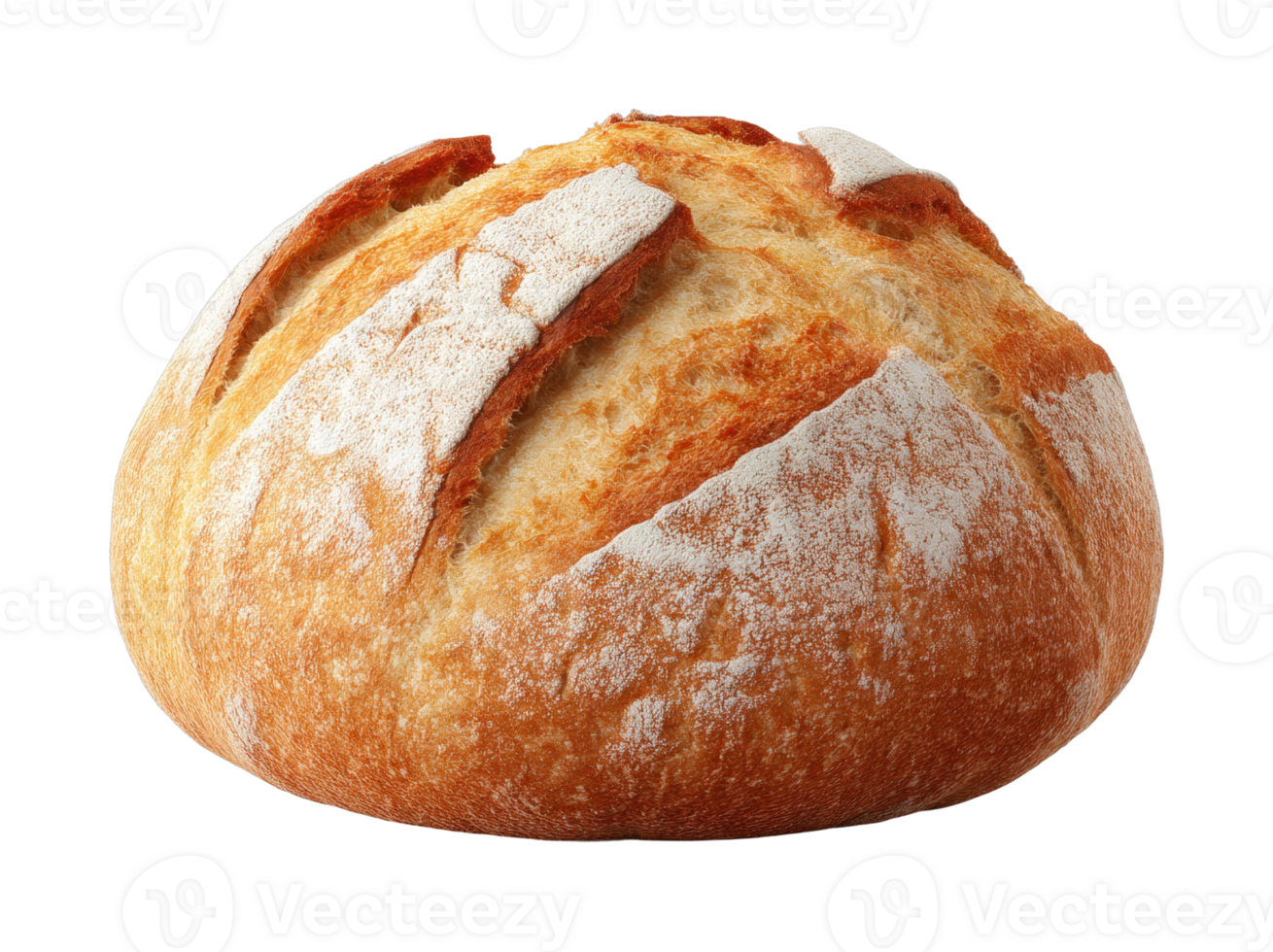 Round crusty artisan bread with golden texture png