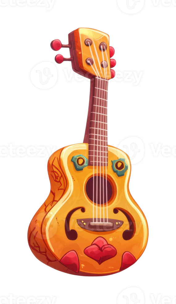 Colorful decorated acoustic guitar with unique artistic design png