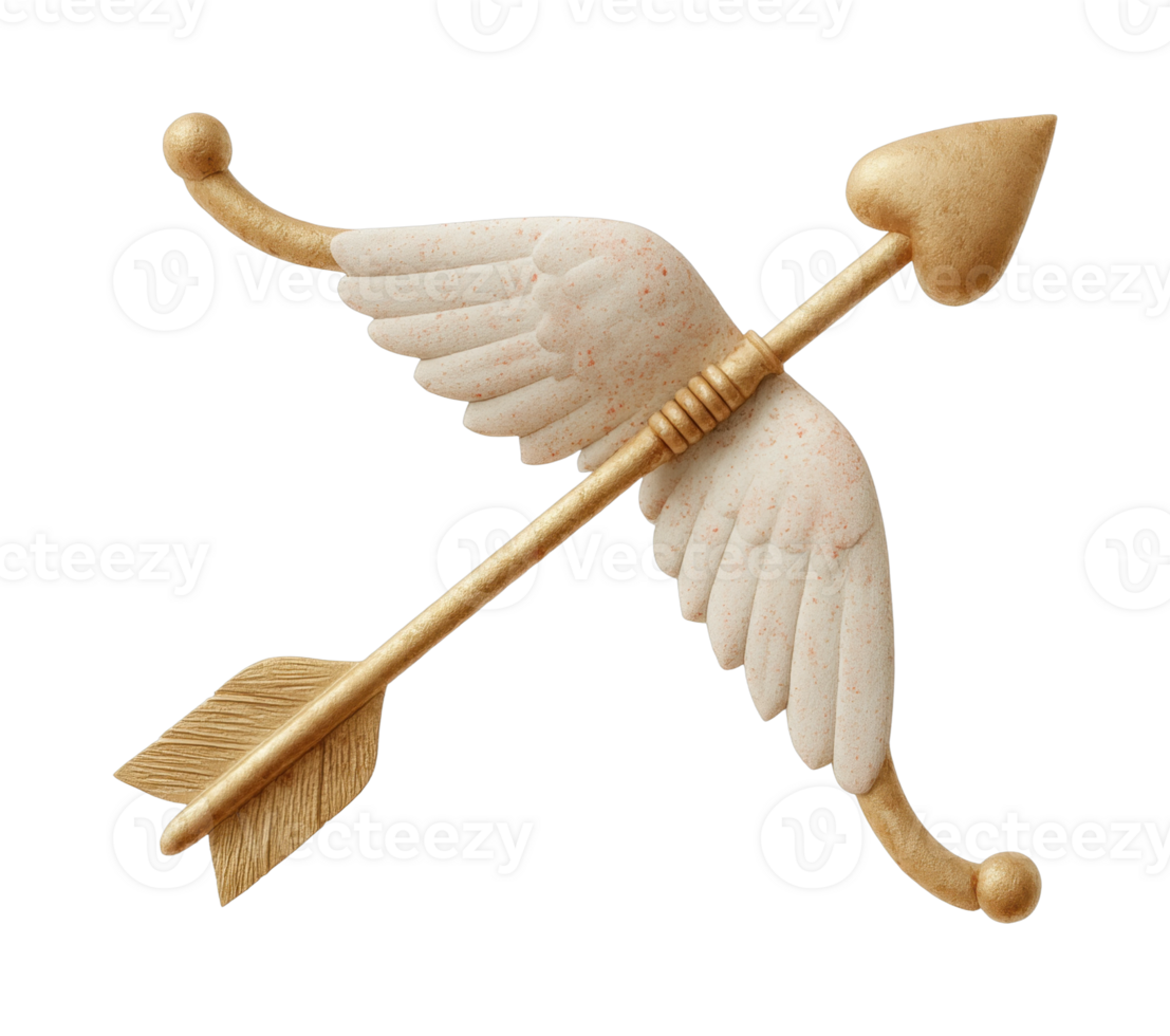 Golden heart arrow with wings in artistic design png