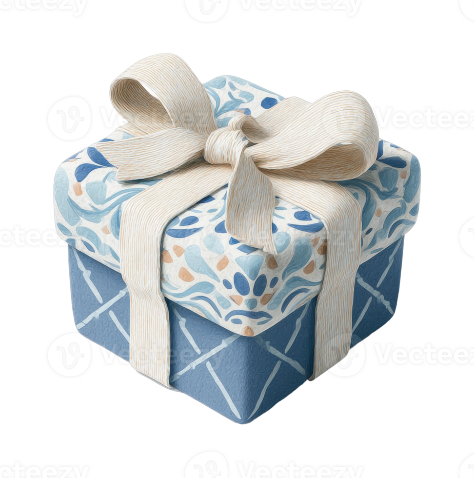 Decorative gift box with bow and patterned wrapping paper png