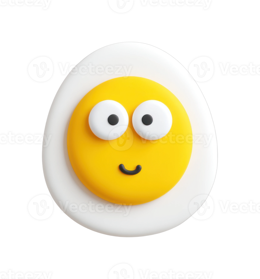 Cute cartoon fried egg with smiling face and large eyes on white png