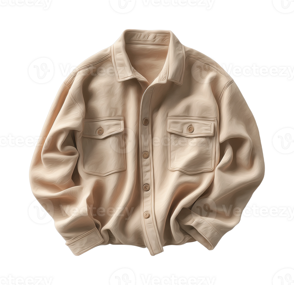 Beige button-up jacket with pockets and collared design png