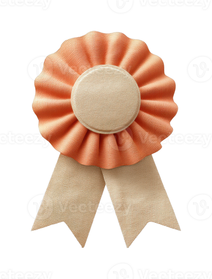 Orange and beige award ribbon with pleated design and dual streamers png