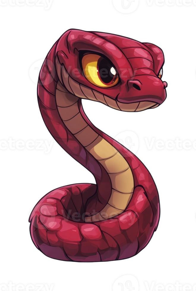 Cartoon red snake with big yellow eyes and curved tail png