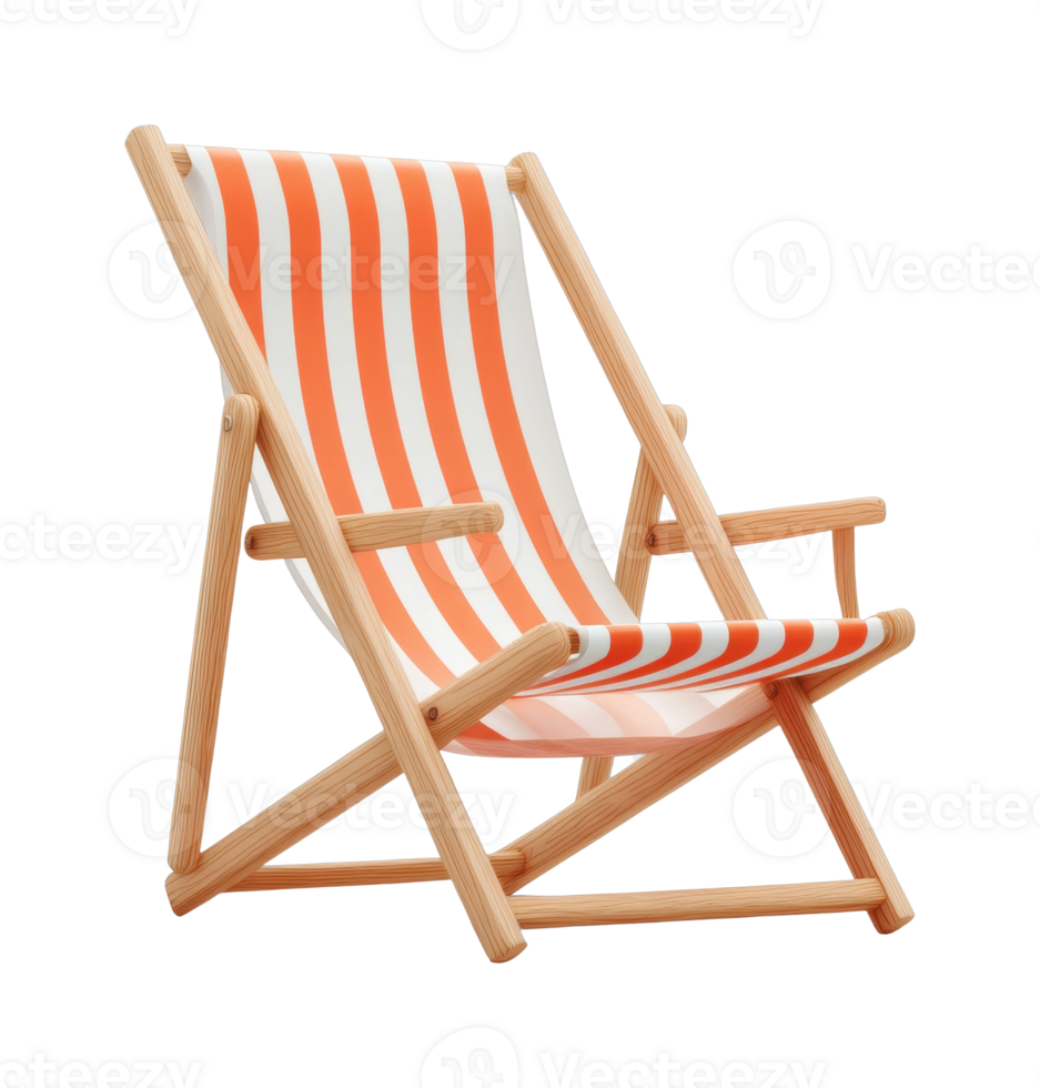 Wooden deck chair with red and white stripes for outdoor relaxation png