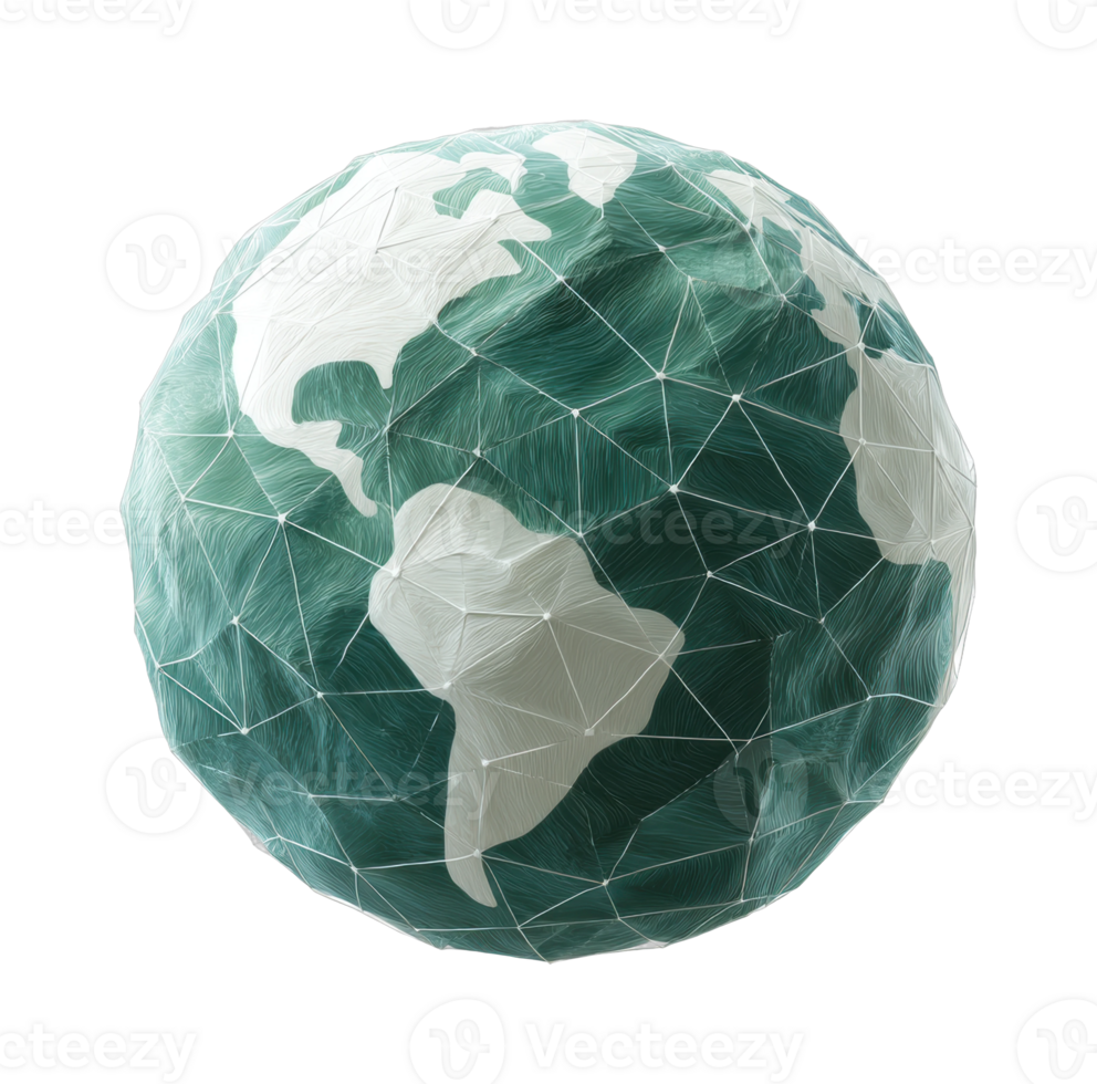Geometric earth with polygonal texture and green continents png