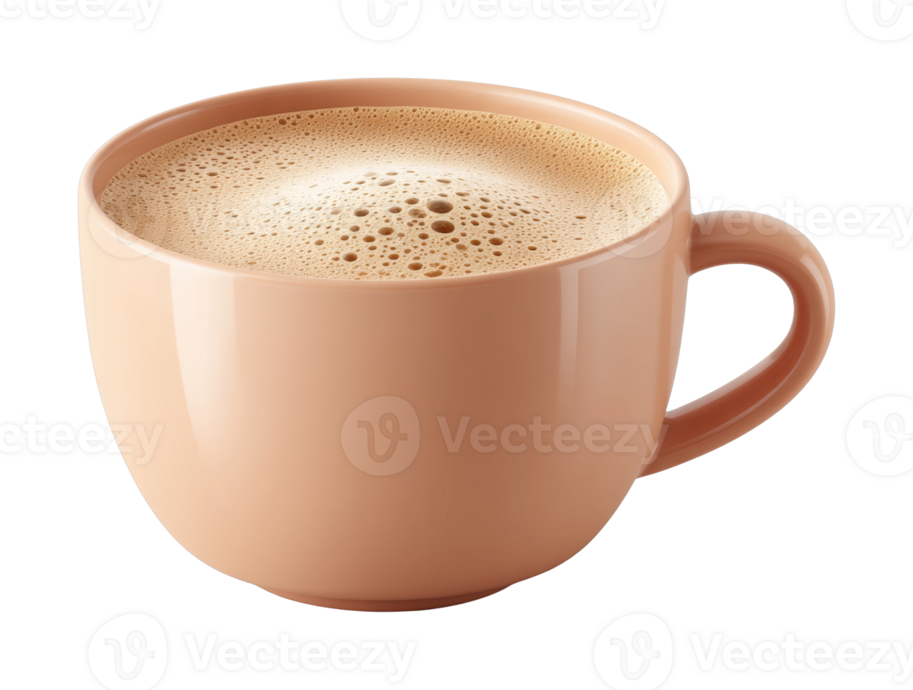 Creamy coffee latte in a warm-toned mug with frothy foam on top png