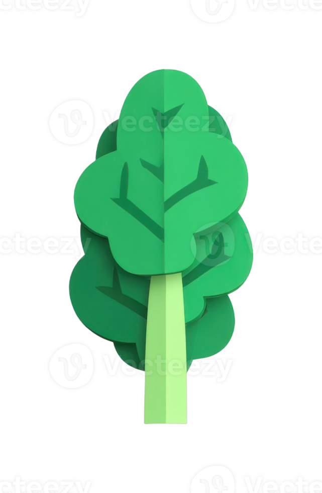 Minimalistic green paper art tree with simplified shapes png