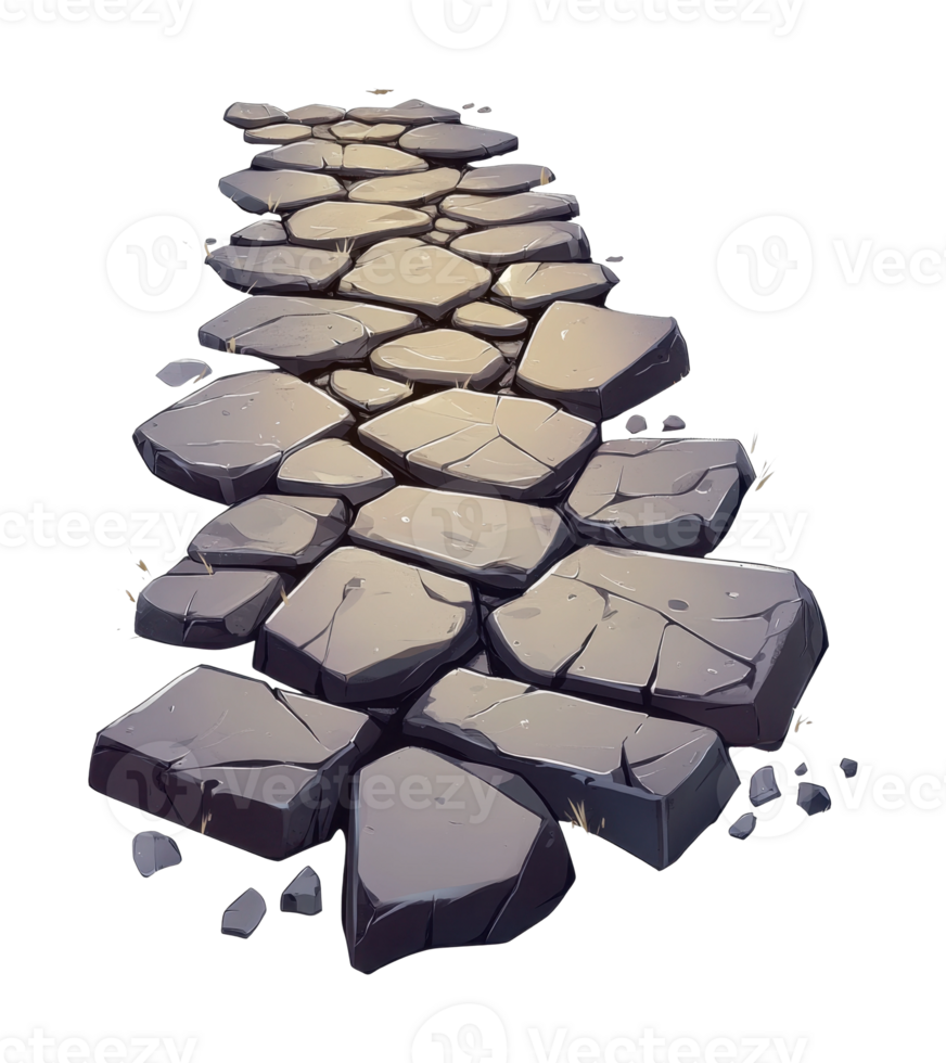 Stone pathway of broken rocks creating a rough textured surface png