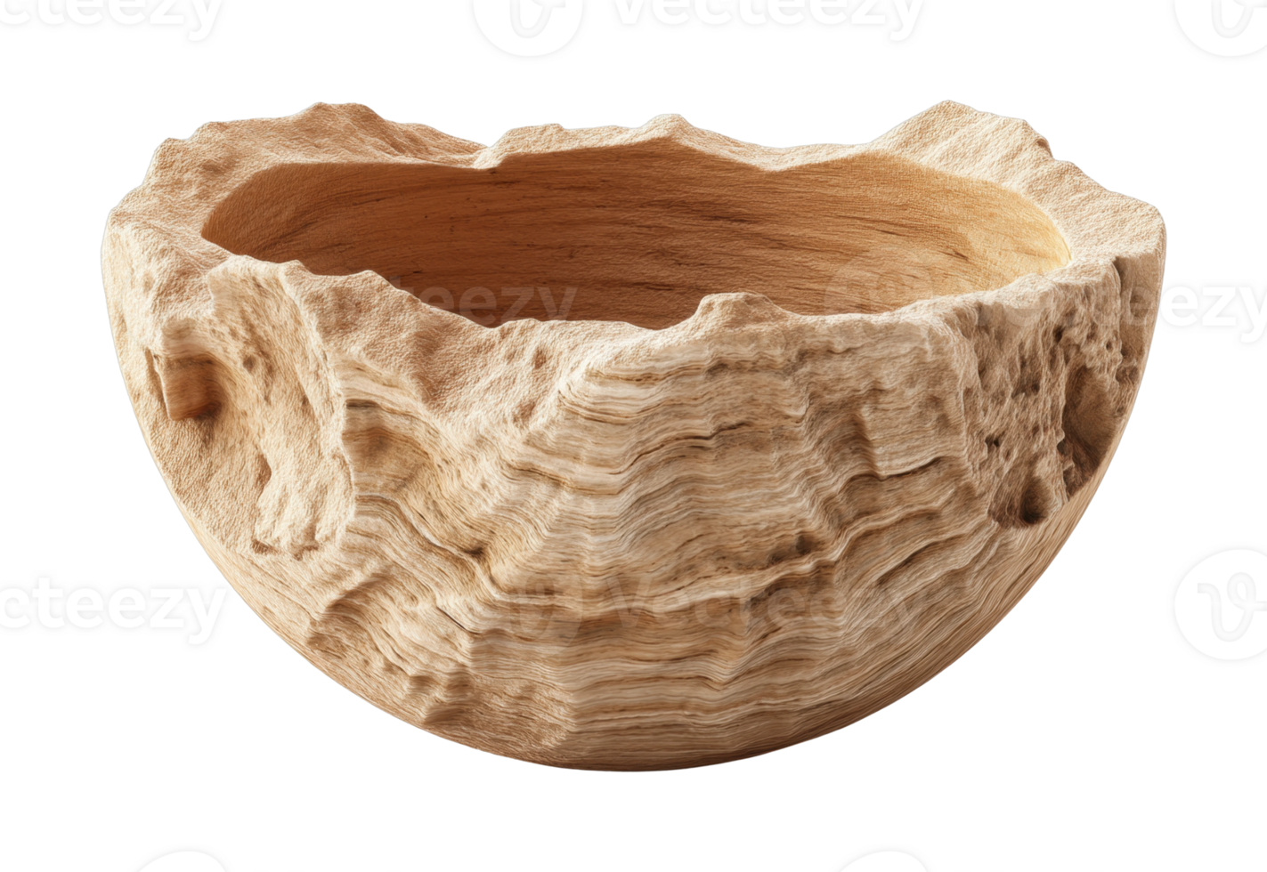 Artisan carved wooden bowl with unique textured design png