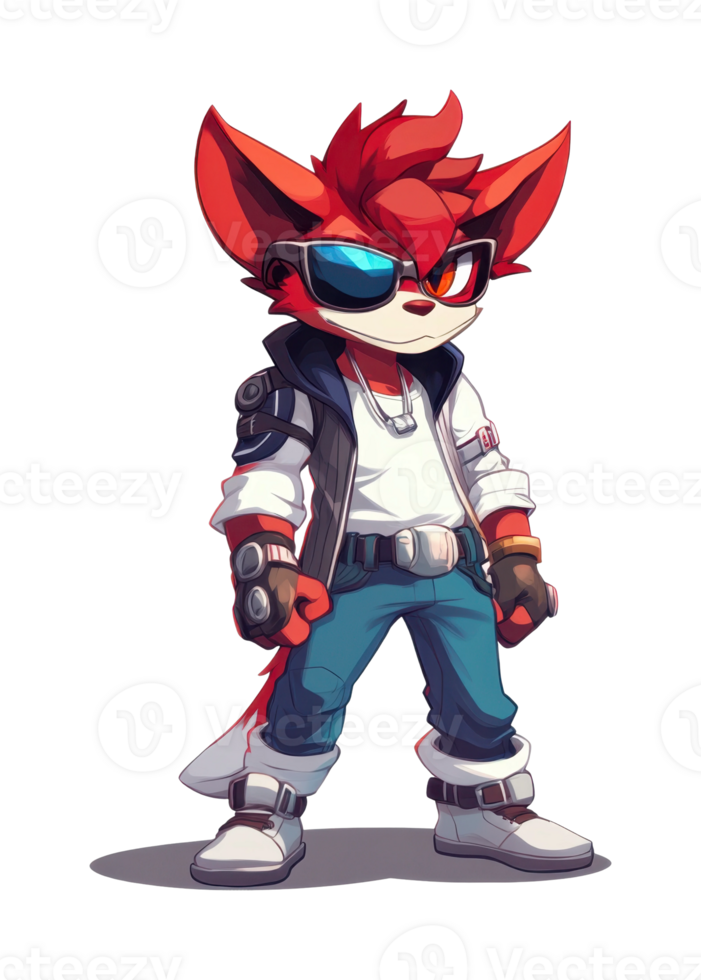 Stylish anthropomorphic fox in sunglasses and trendy outfit png
