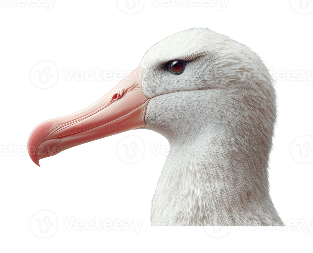Detailed portrait of an albatross with striking beak and expressive eye png