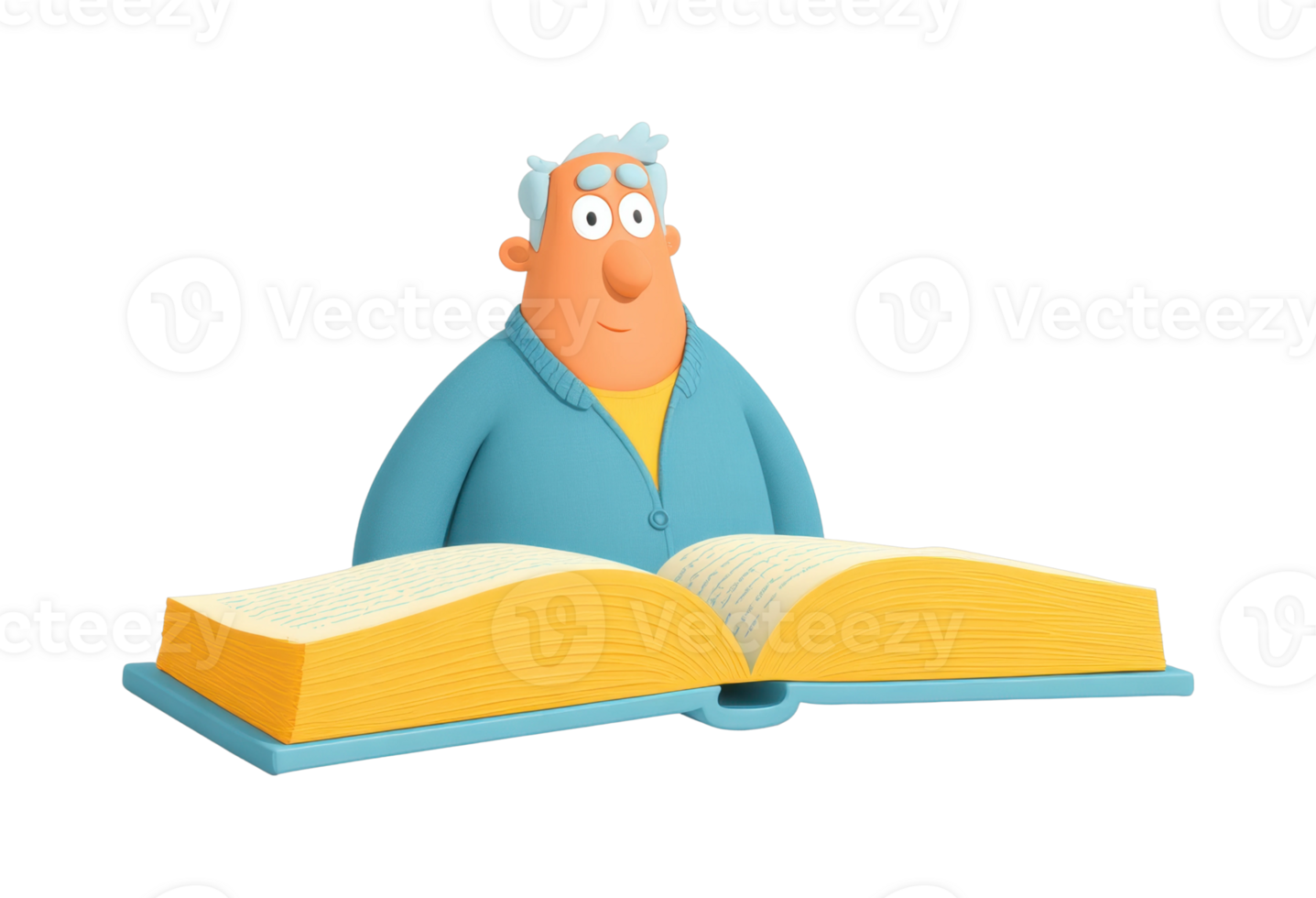 Elderly caucasian male reading an open book png