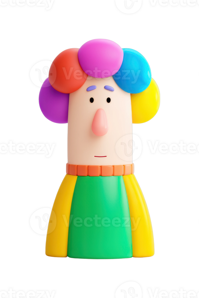 Colorful cartoon character with rainbow hair and expressive face png