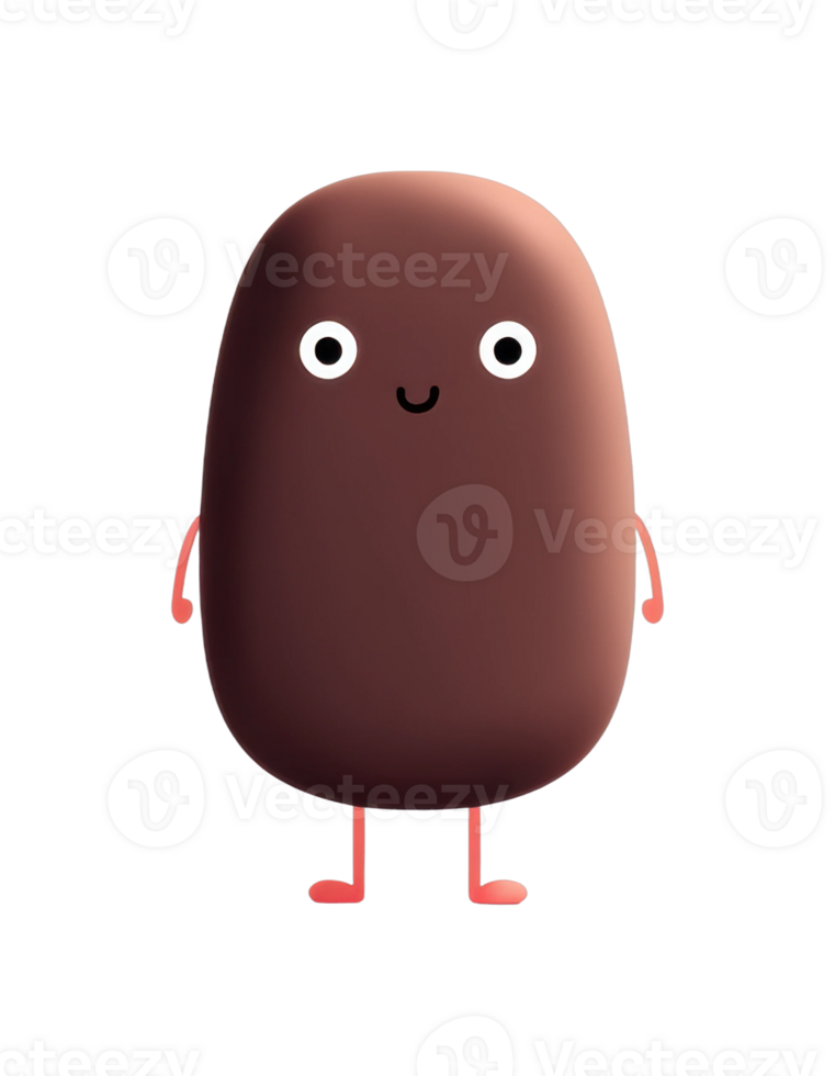 Cute animated brown bean character with happy face and arms png
