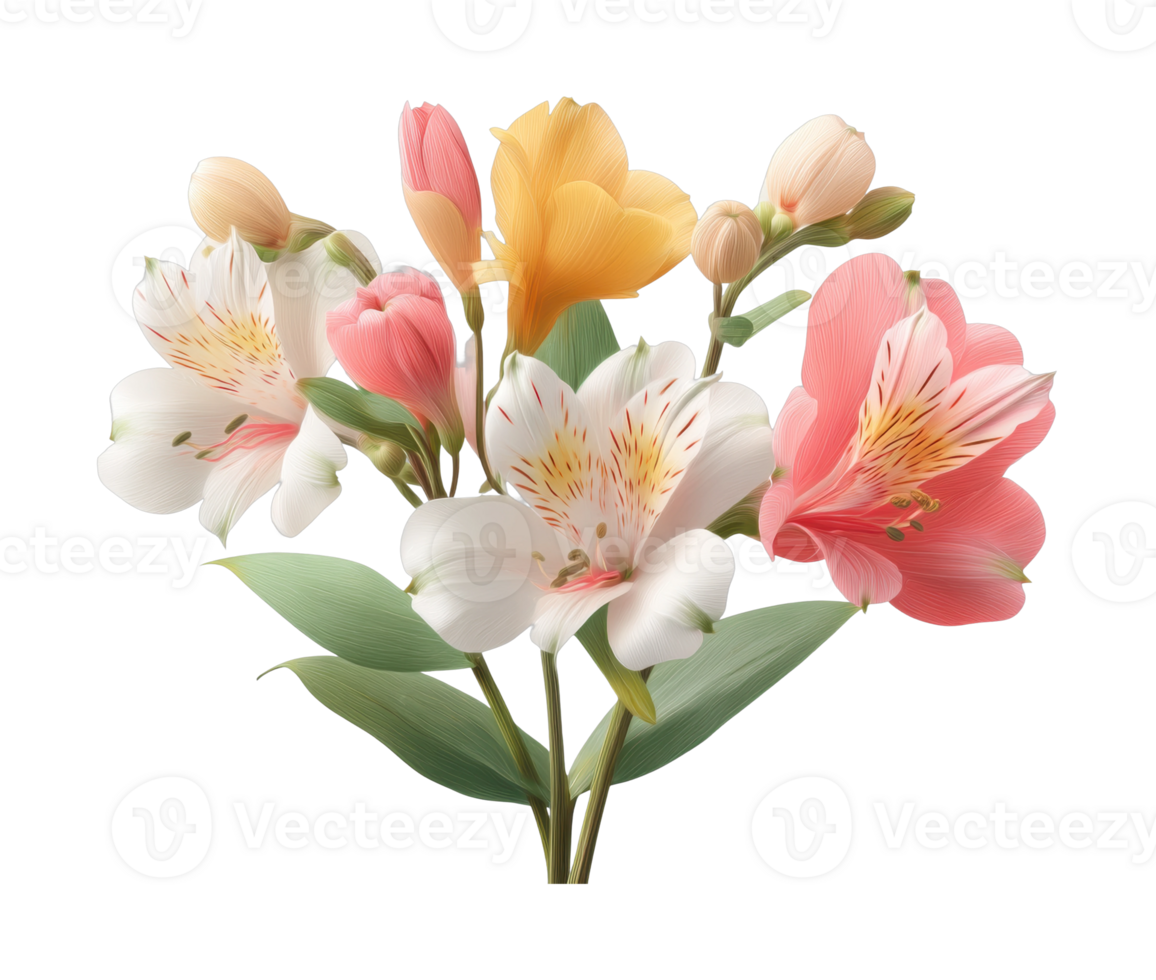 Delicate assorted flowers with green leaves png