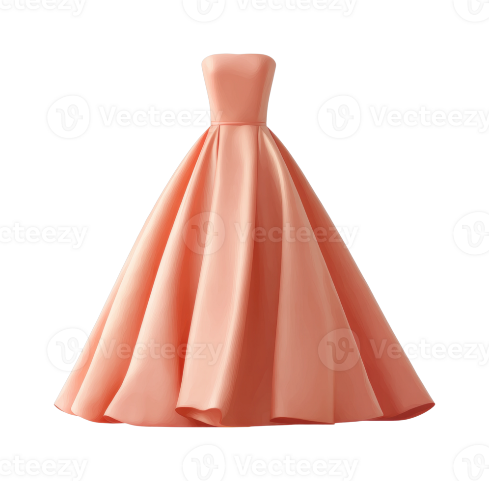 Elegant peach strapless ball gown for formal events and weddings png