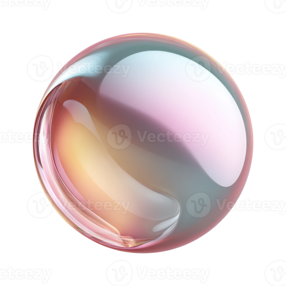 Iridescent soap bubble with soft pastel colors and reflections png