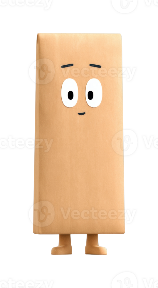 Cartoon cardboard box character with face and feet png