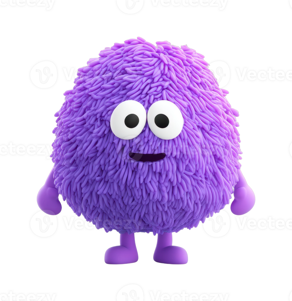 Purple fuzzy monster with big eyes and friendly expression png