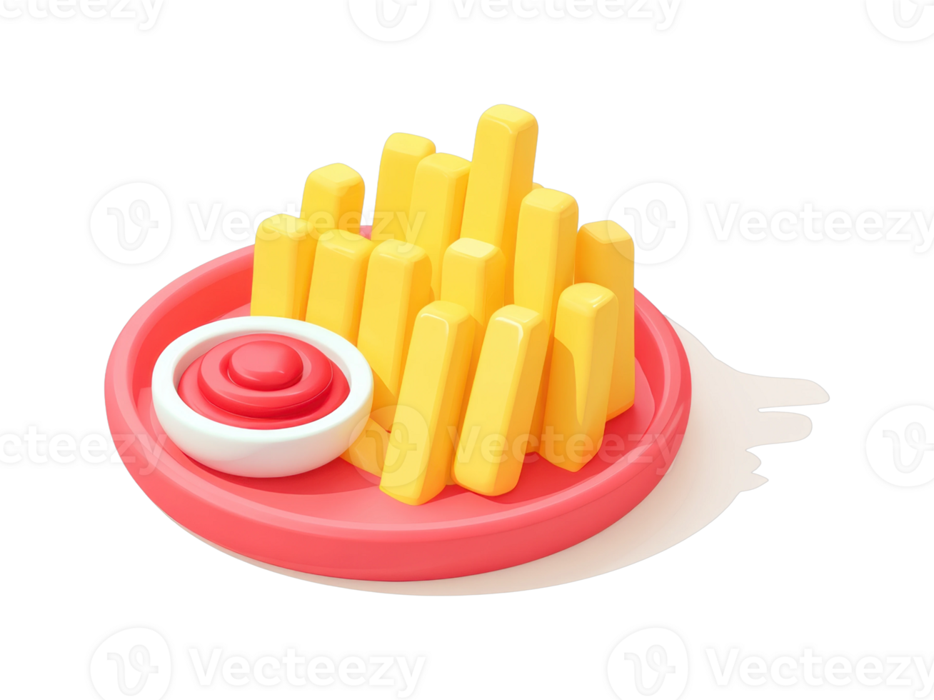 Colorful 3d french fries and ketchup on plate png