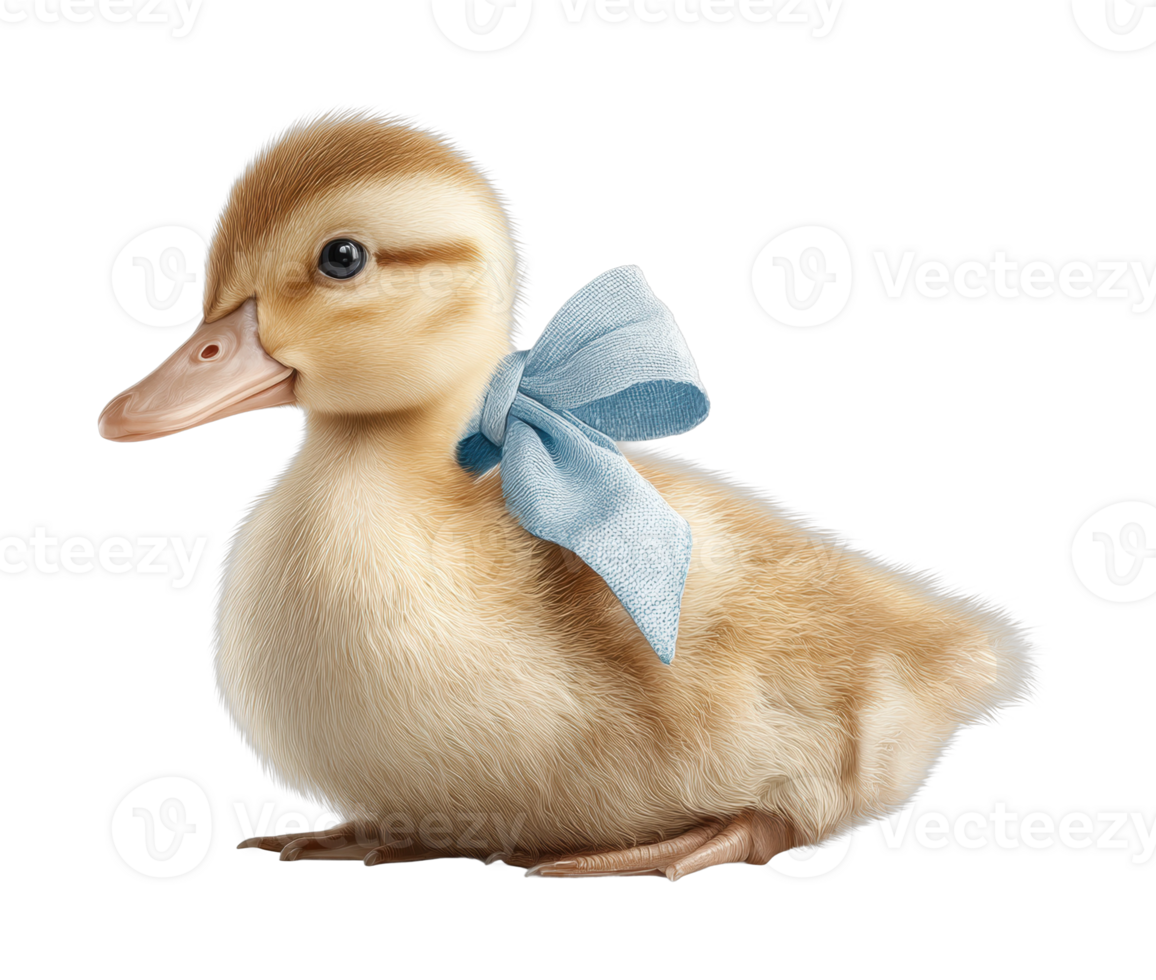 Adorable duckling with blue bow on neck png