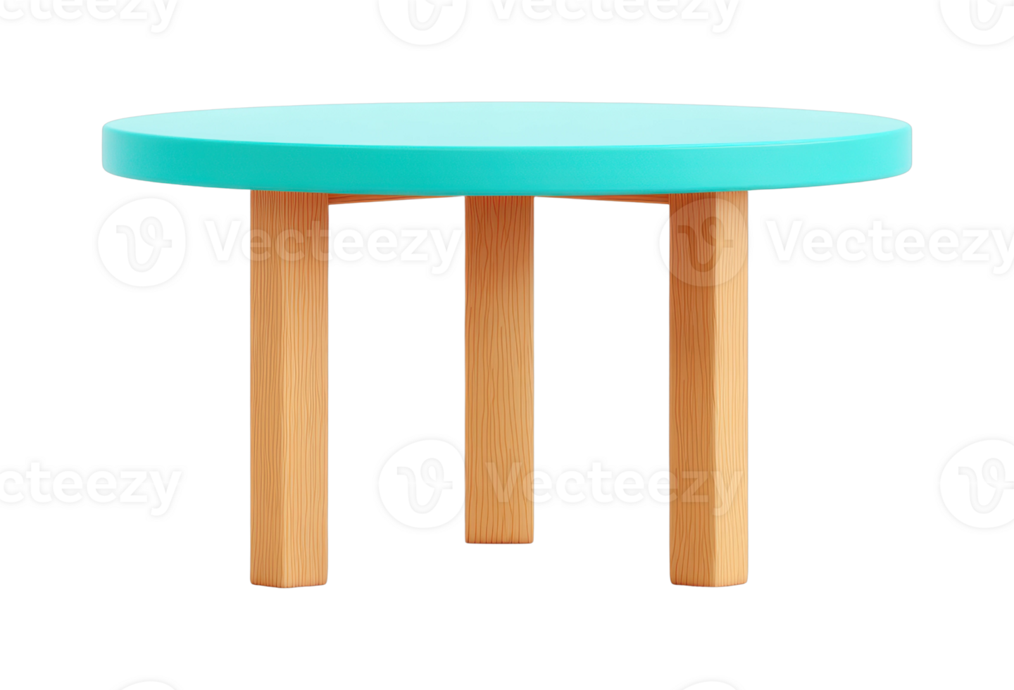 Modern round wooden table with aqua top design png