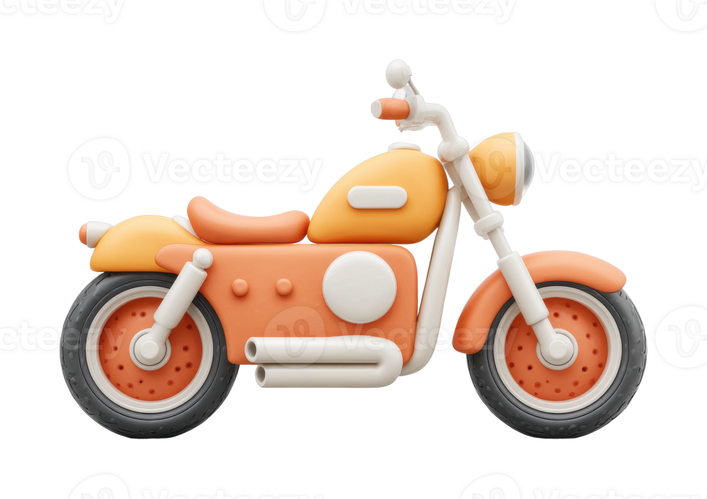 Retro style orange and white motorcycle illustration with detailed design png
