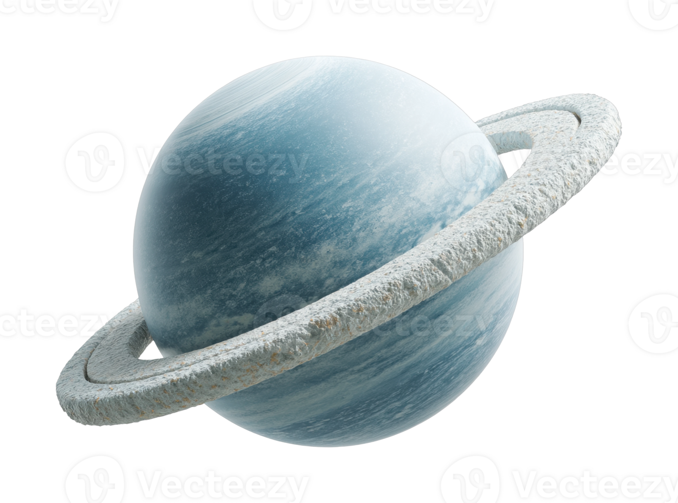 Realistic depiction of ice-covered planet with prominent rings png