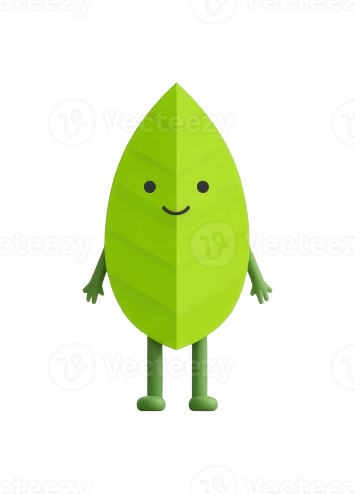 Smiling leaf cartoon character with arms and legs png