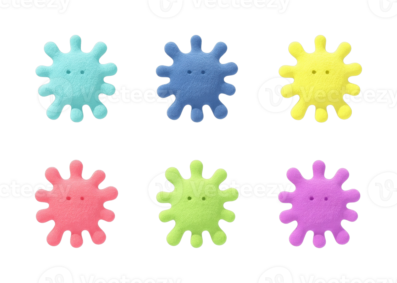 Colorful splatter-shaped toys in assorted pastel hues png