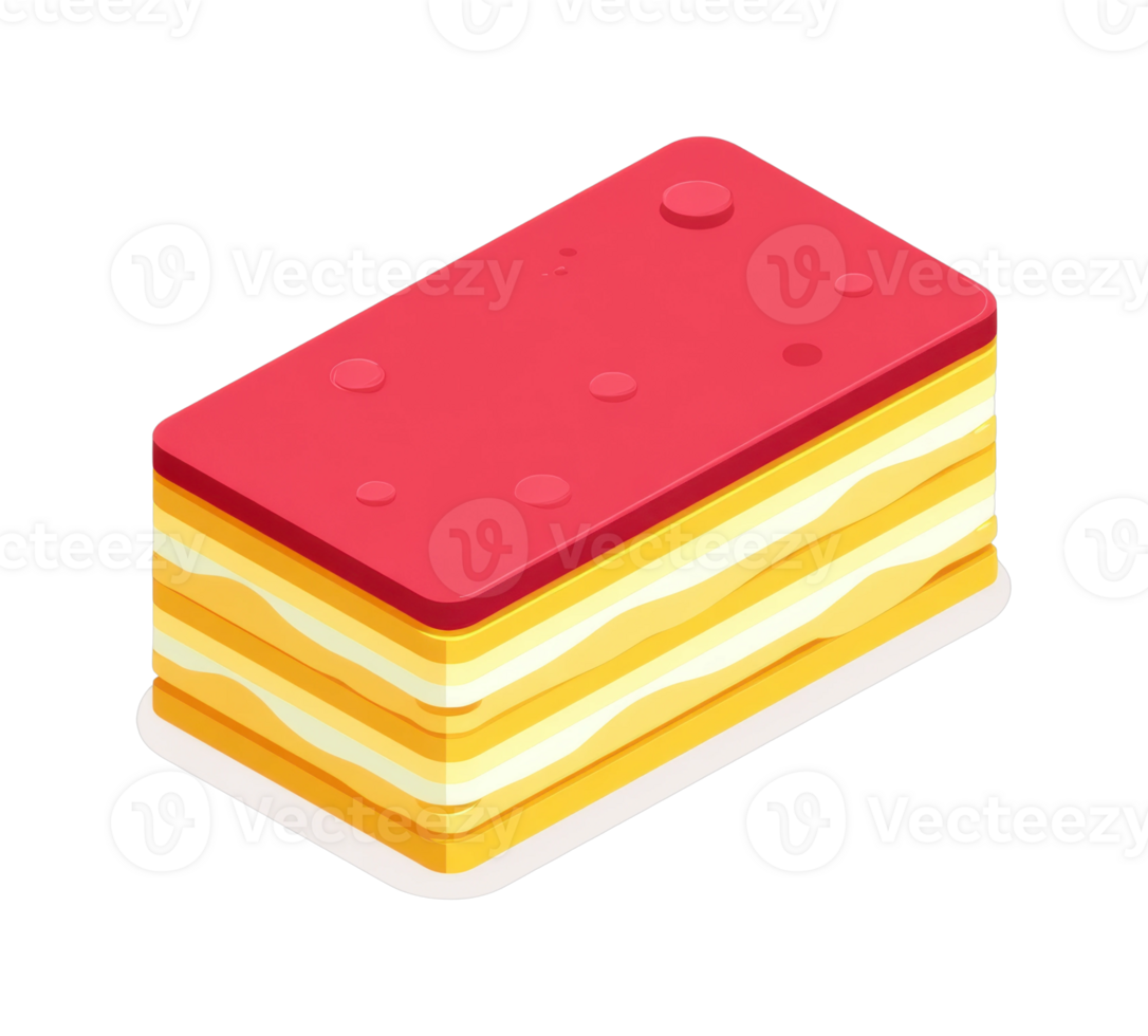 Layered cake with red top and multiple creamy yellow layers png