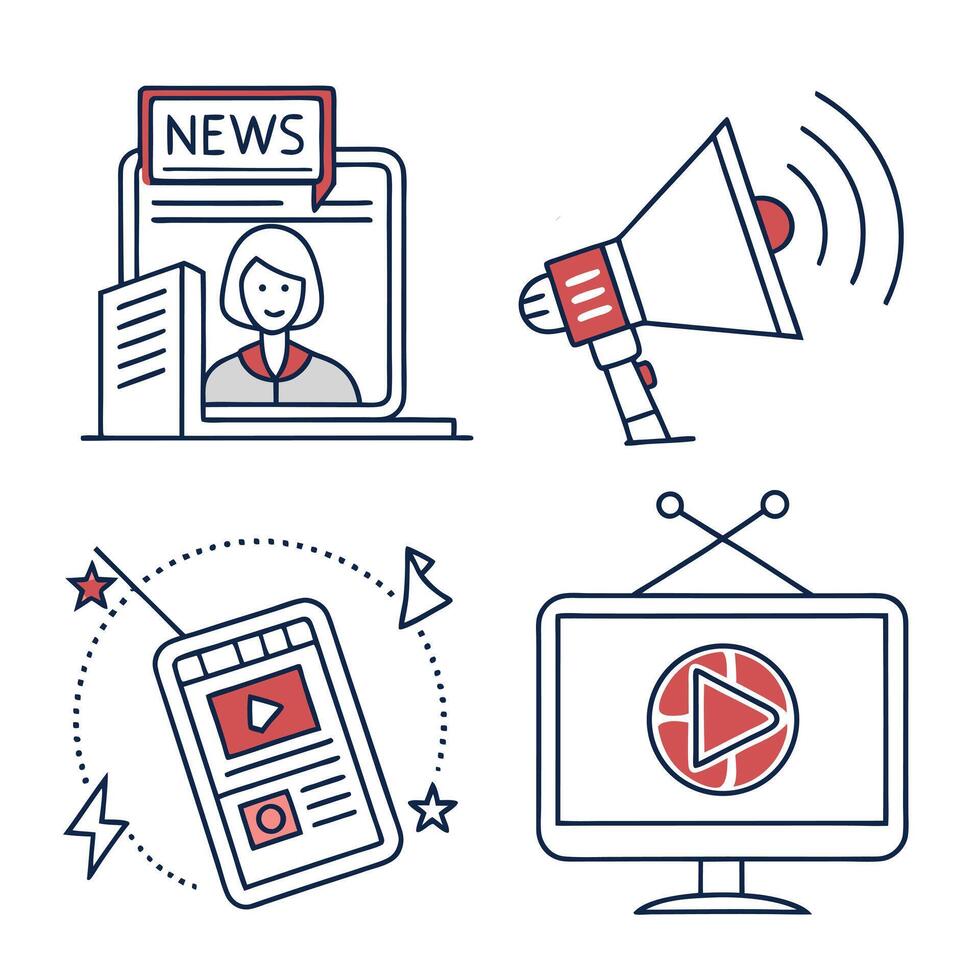 Engaging Modern Media News Broadcasting, Announcement, and Online Streaming Illustration - Professional digital artwork with vibrant colors and detailed composition vector