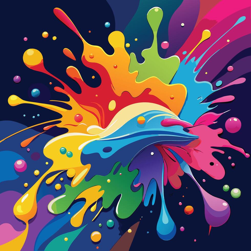 Vibrant Rainbow Paint Explosion A Joyful, Abstract Artwork of Colorful Splashes on Dark Background - Professional digital artwork with vibrant colors and detailed composition vector