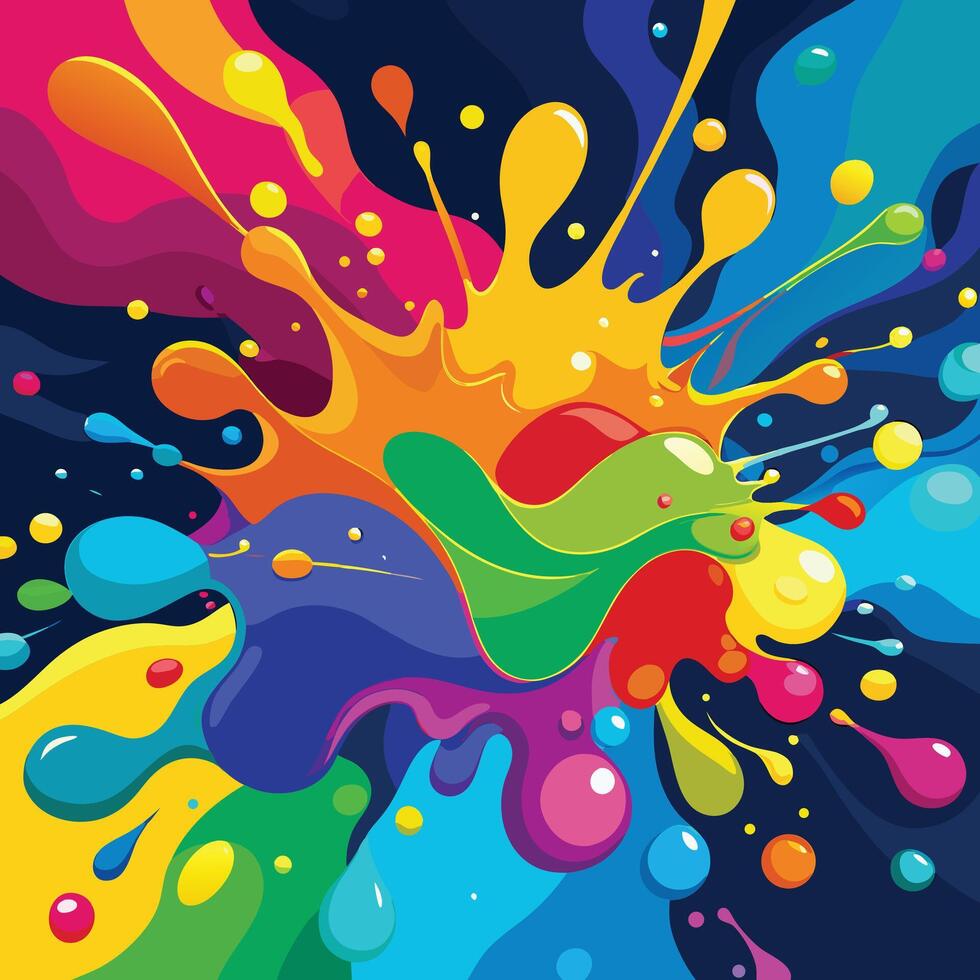 Vibrant Rainbow Paint Explosion A Joyful, Energetic Abstract Art Splash on Dark Background - Professional digital artwork with vibrant colors and detailed composition vector