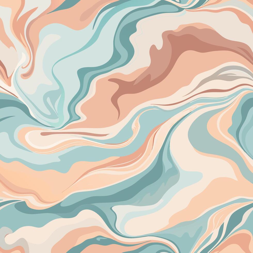 Serene Pastel Marble Swirls Abstract Fluid Art Background in Calming Teal, Peach, and Cream Hues vector