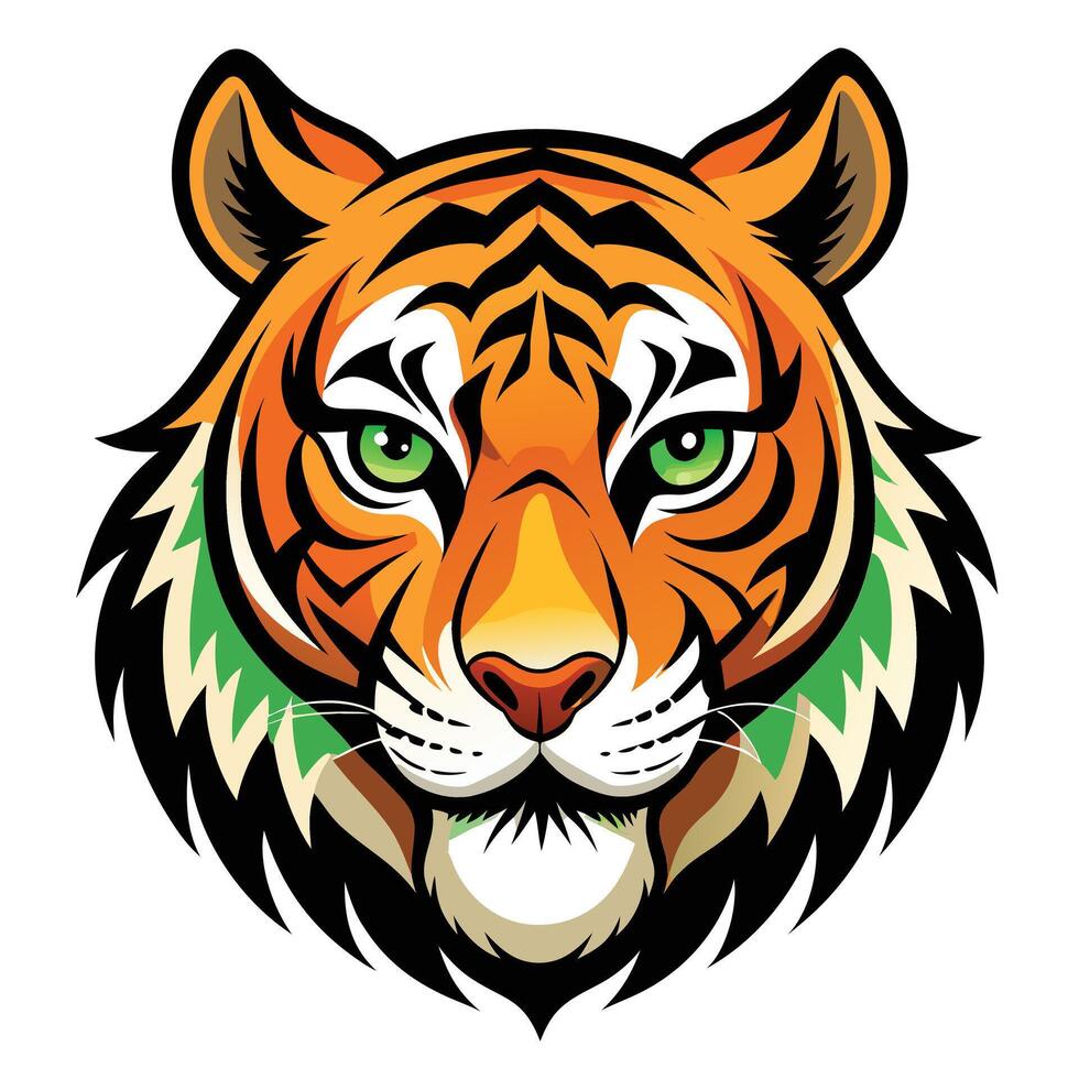 Majestic Tiger Head Portrait Fierce, Powerful, and Intense Gaze, Wild Jungle Setting - Professional digital artwork with vibrant colors and detailed composition vector