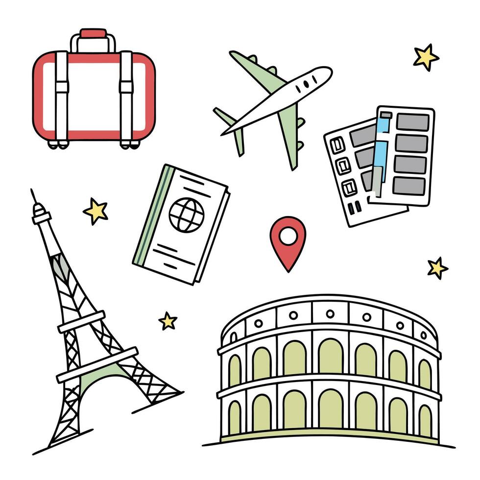 Exciting European Adventure Illustrative Guide to Planning a Joyful Trip to Iconic Landmarks - Professional digital artwork with vibrant colors and detailed composition vector