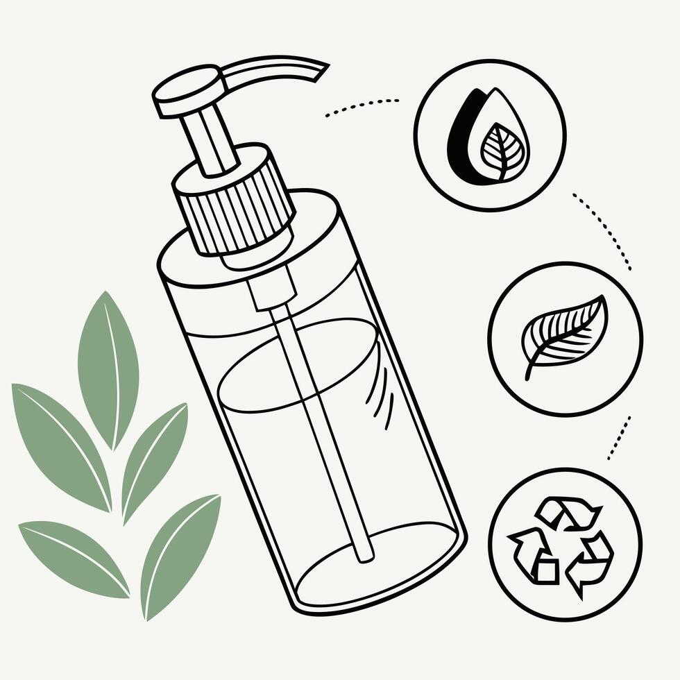 Eco-Friendly Pump Bottle Dispenser of Natural Liquid Soap, Clean and Sustainable Product for Daily Use vector